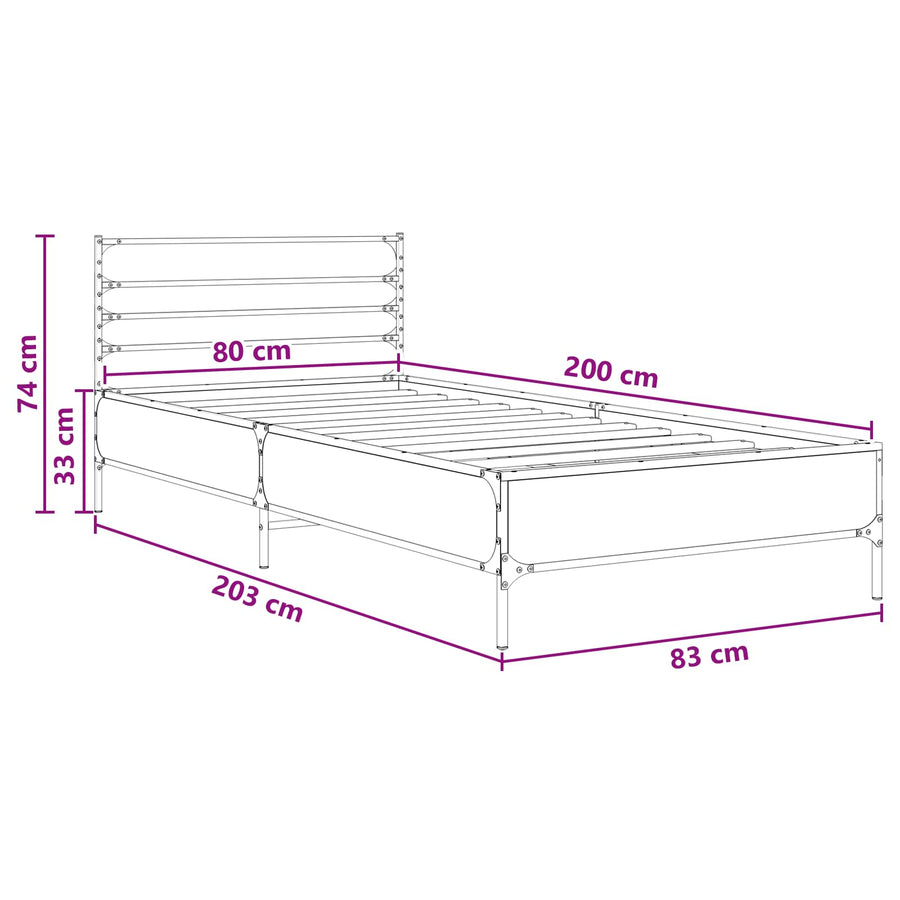 Bedframe Zwart eiken 80 x 200 cm Bewerkt hout
