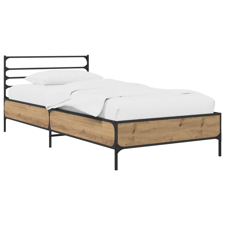 Bedframe Artisanaal eiken 80 x 200 cm Bewerkt hout