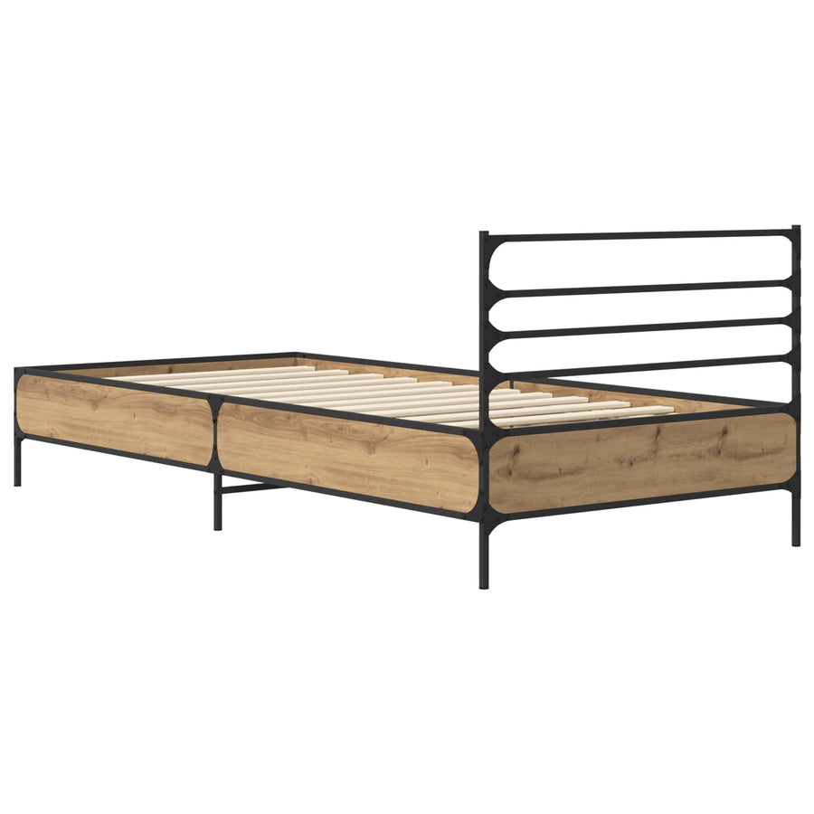 Bedframe Artisanaal eiken 80 x 200 cm Bewerkt hout