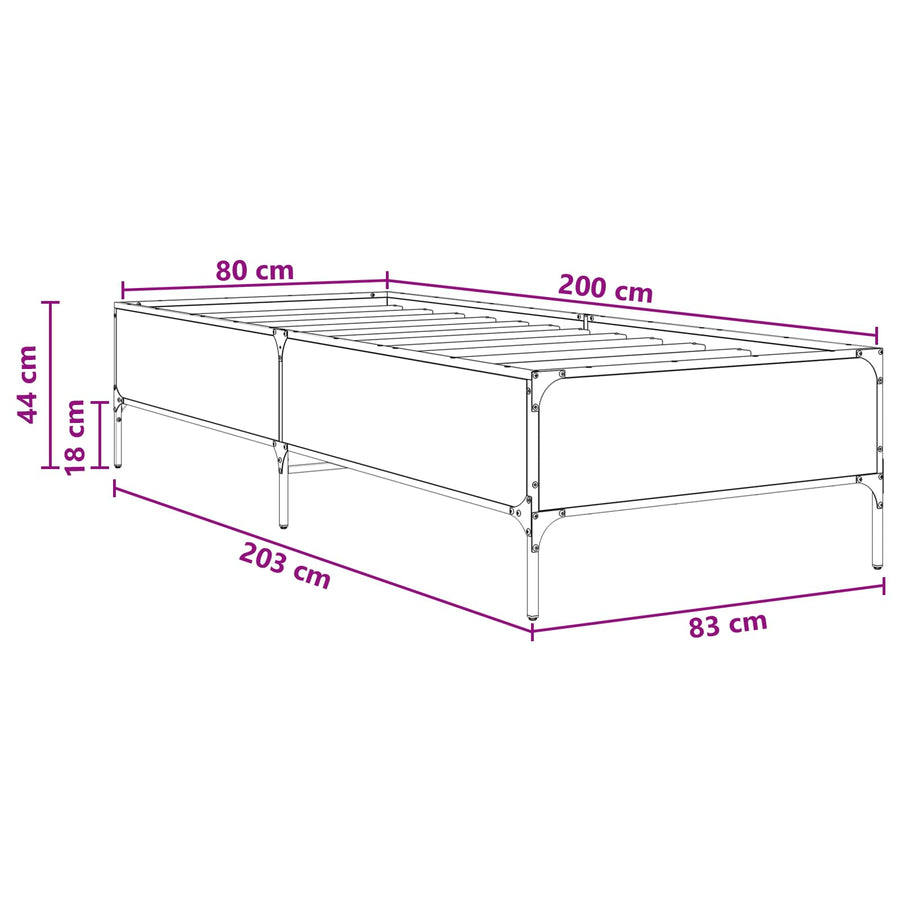 Bedframe Rook Eik 80 x 200 cm Bewerkt hout