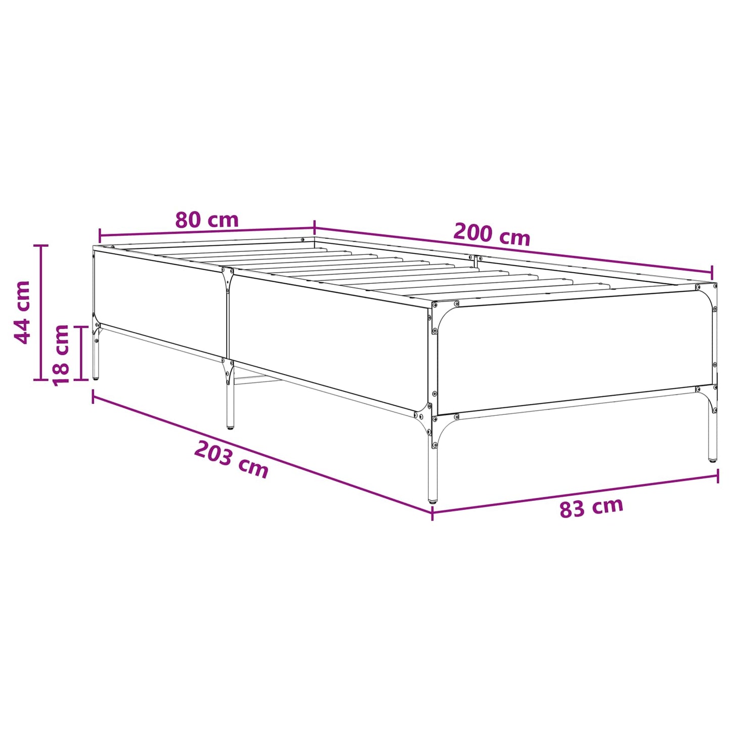 Bedframe Zwart eiken 80 x 200 cm Bewerkt hout