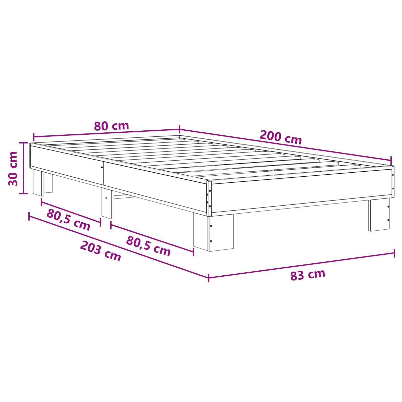 Bedframe Rook Eik 80 x 200 cm Bewerkt hout