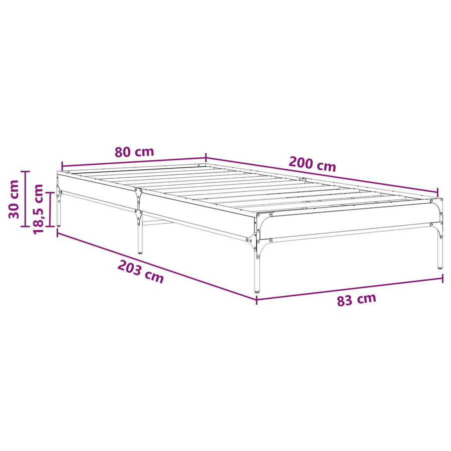 Bedframe Artisanaal eiken 80 x 200 cm Bewerkt hout