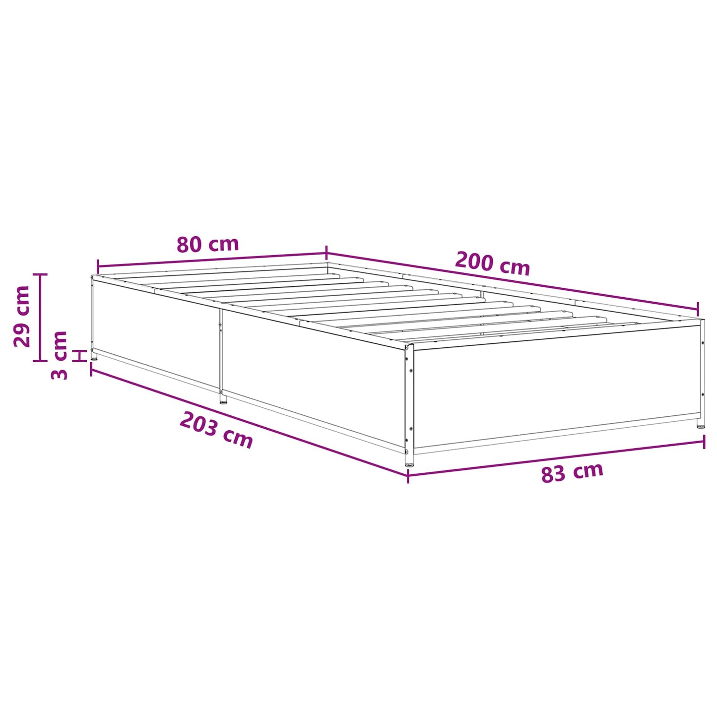 Bedframe Gerookt eiken 80 x 200 cm Bewerkt hout