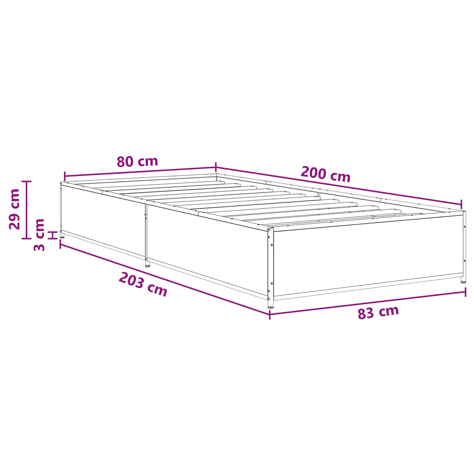 Bedframe Gerookt eiken 80 x 200 cm Bewerkt hout