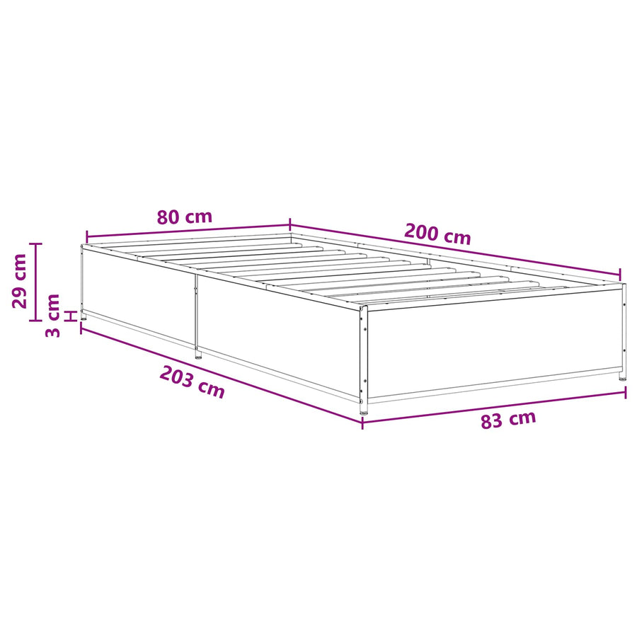 Bedframe Grijs Sonoma 80 x 200 cm Bewerkt hout
