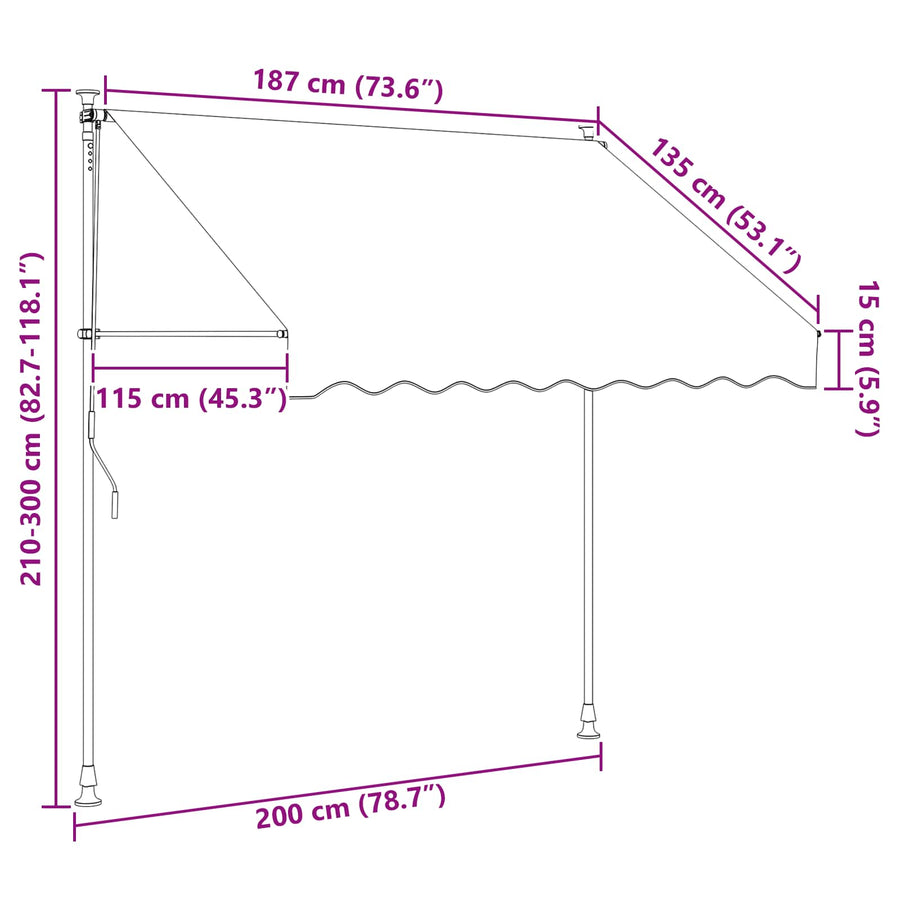 Handmatig uitschuifbare luifel Zwart 200 cm
