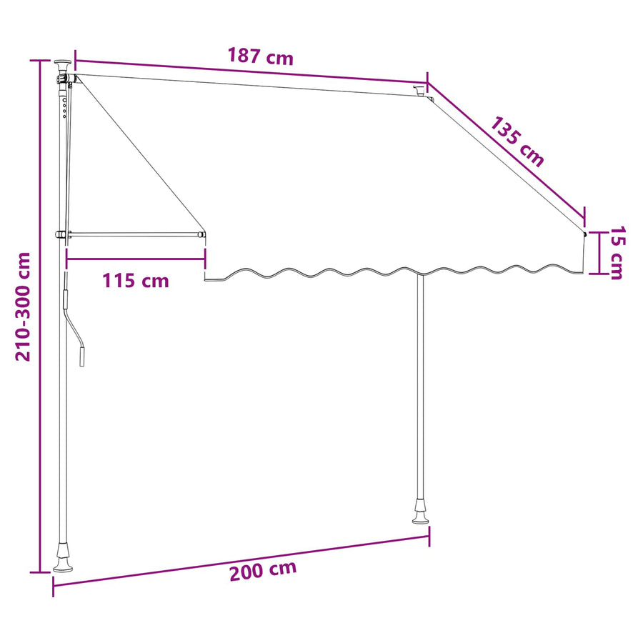Handmatig uitschuifbare luifel Multikleur 200 x 115 x 300 cm