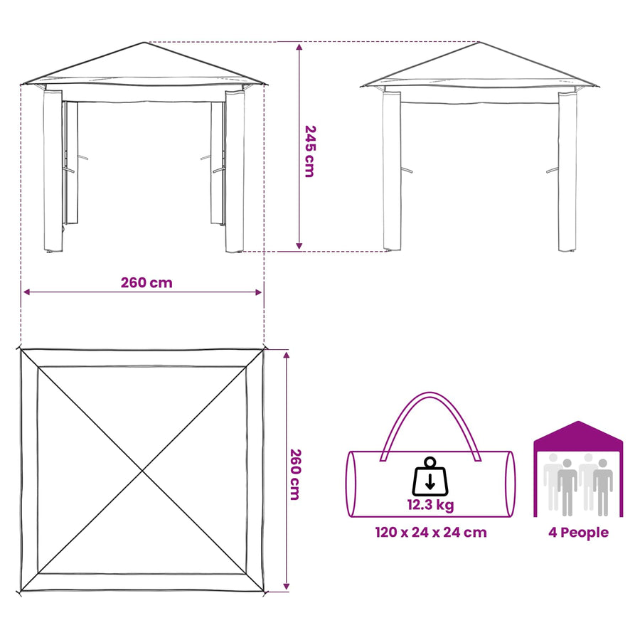 Gazebo zonder Zijwand 2,6 x 2,6 m Crème en bruin