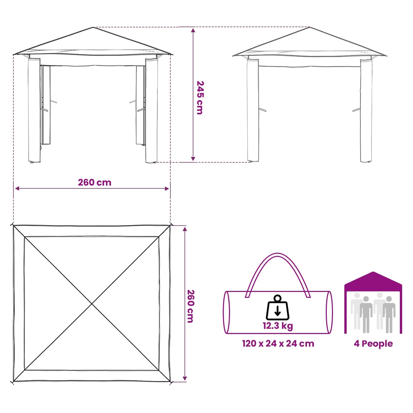 Gazebo zonder Zijwand 2,6 x 2,6 m Beige en Bruin