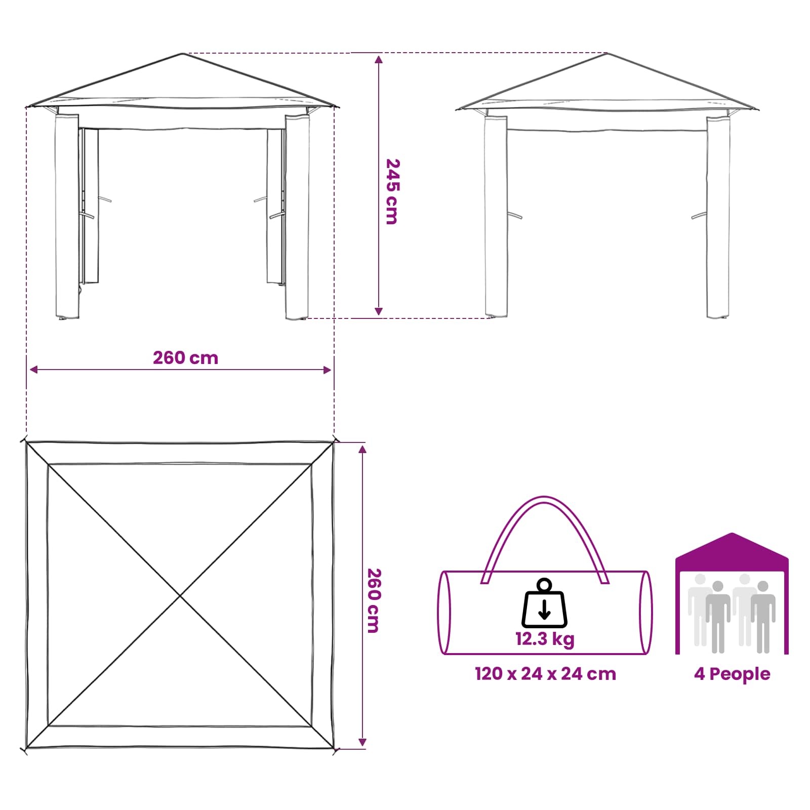 Gazebo zonder Zijwand 2,6 x 2,6 m Beige en Bruin