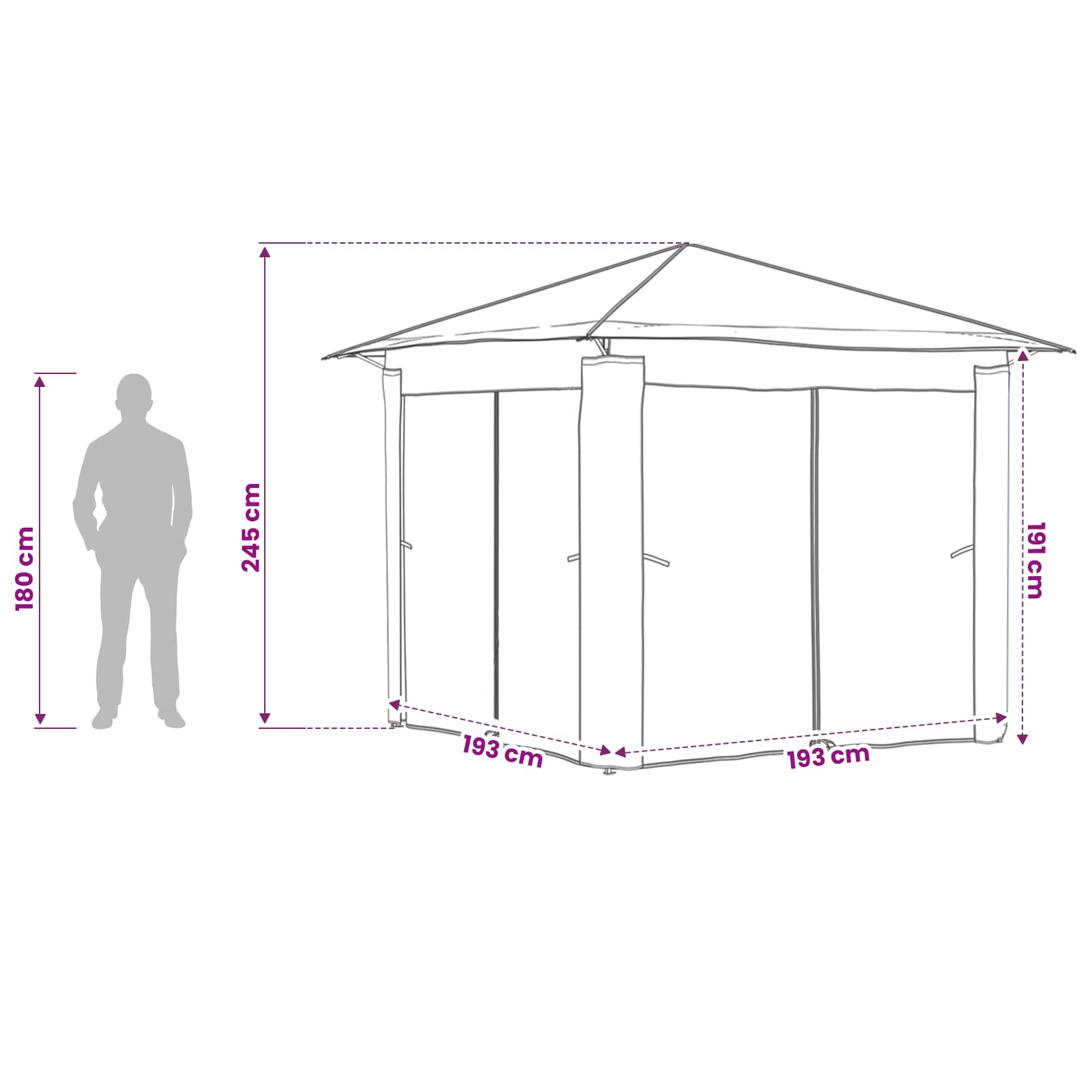 Gazebo met 4 Zijwanden 2,6 x 2,6 m