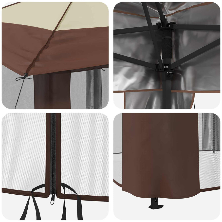 Gazebo met 4 Zijwanden 3,3 x 3,3 m Crème en bruin