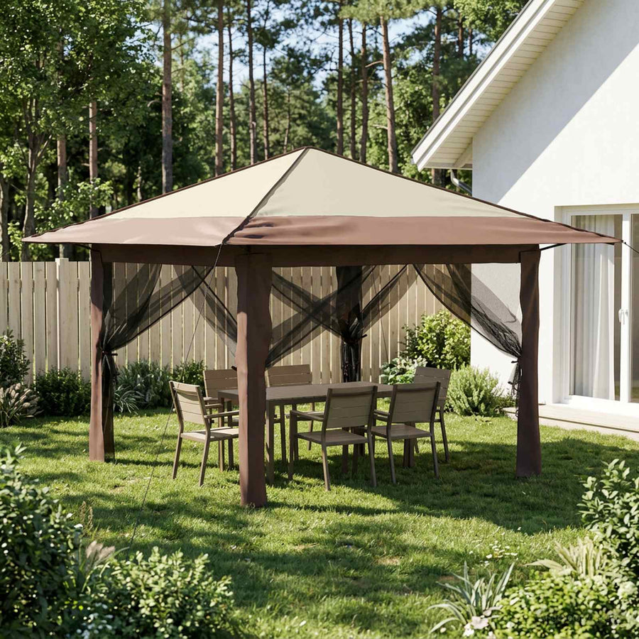 Gazebo met 4 Zijwanden 3,3 x 3,3 m Crème en bruin