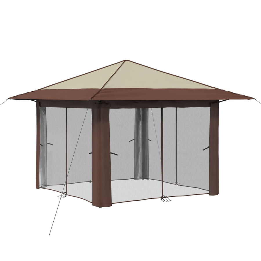Gazebo met 4 Zijwanden 3,3 x 3,3 m Crème en bruin