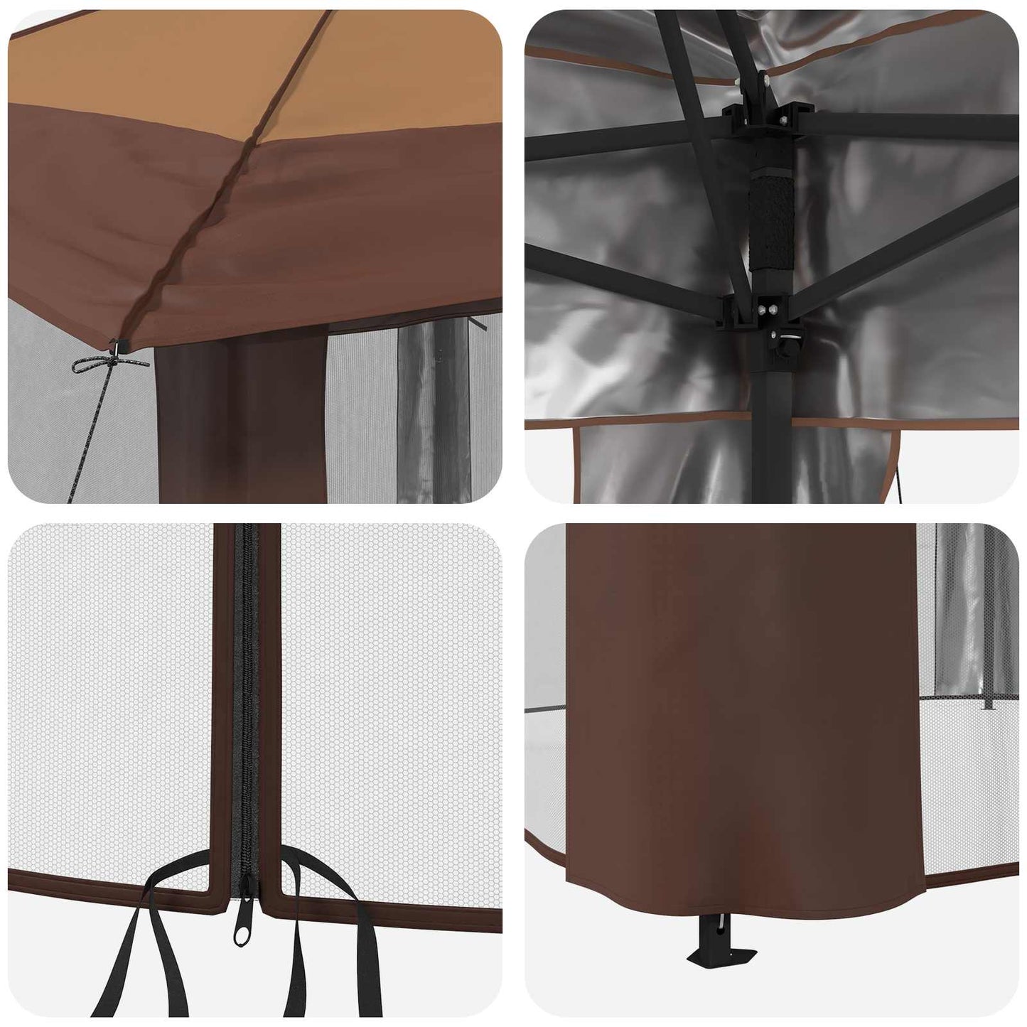 Gazebo met 4 Zijwanden 3,3 x 3,3 m Beige en Bruin
