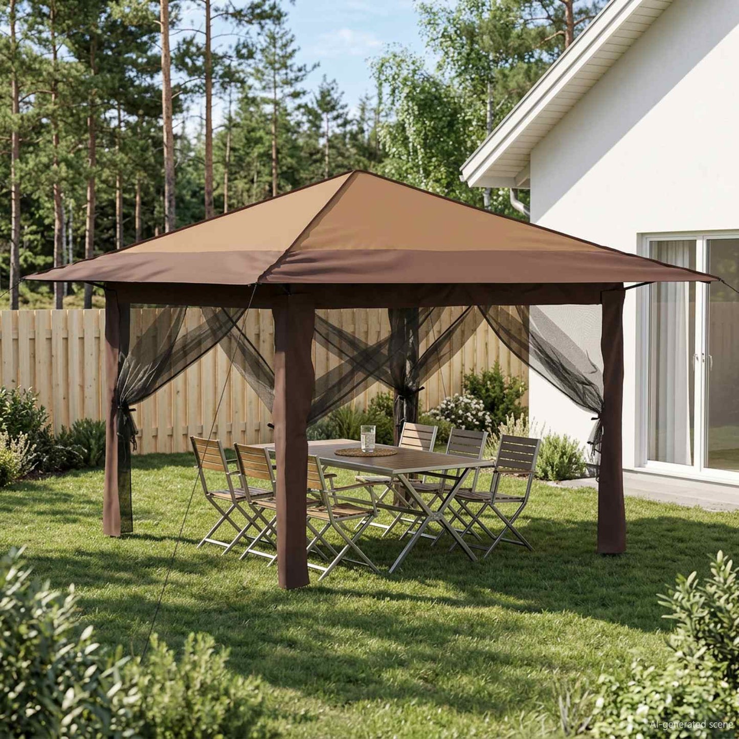 Gazebo met 4 Zijwanden 3,3 x 3,3 m Beige en Bruin