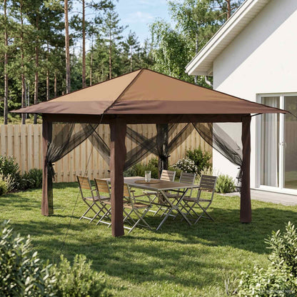 Gazebo met 4 Zijwanden 3,3 x 3,3 m Beige en Bruin