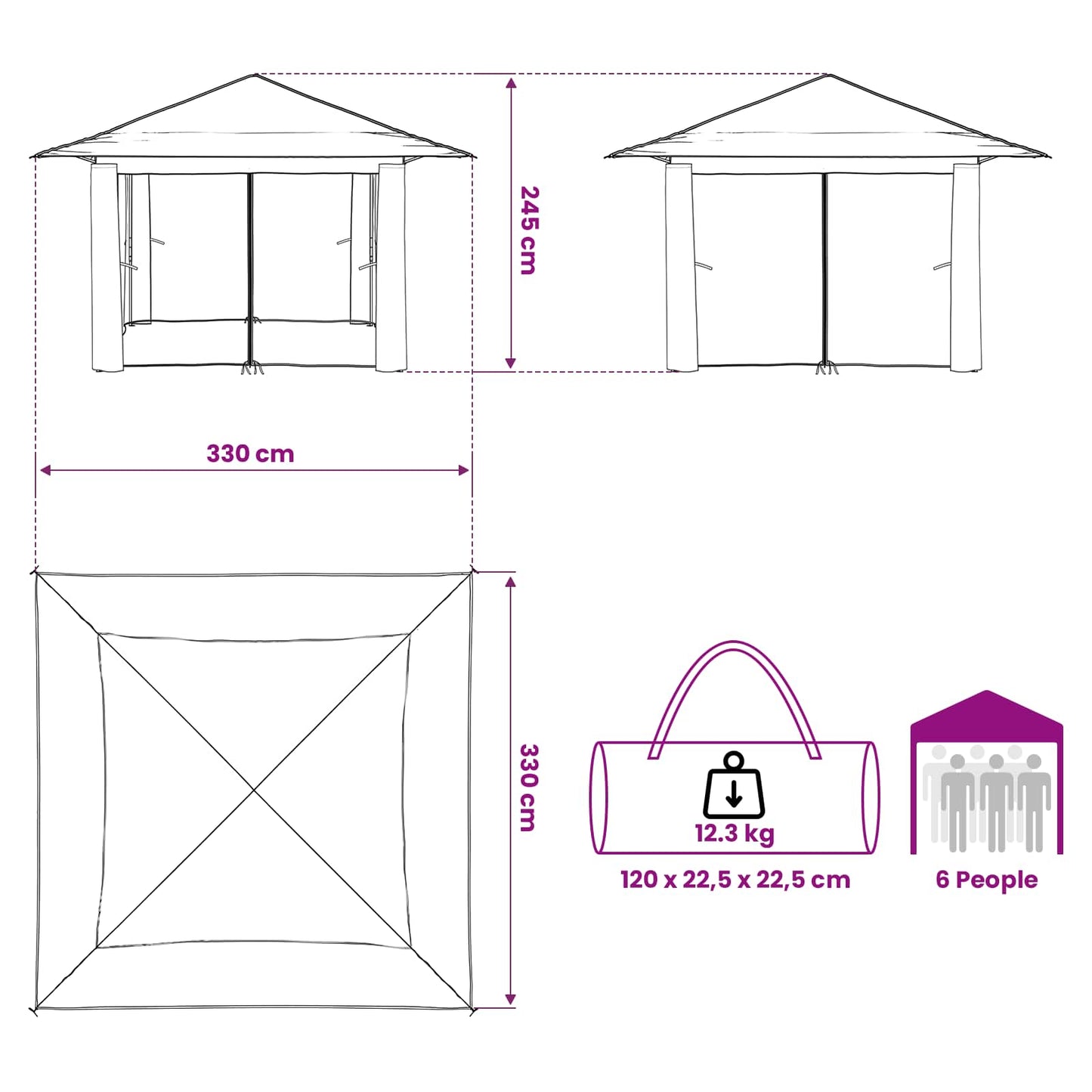 Gazebo met 4 Zijwanden 3,3 x 3,3 m Beige en Bruin