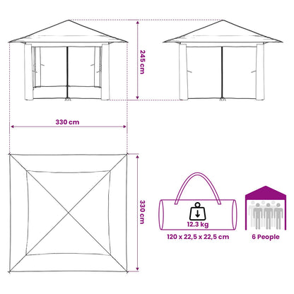Gazebo met 4 Zijwanden 3,3 x 3,3 m Beige en Bruin