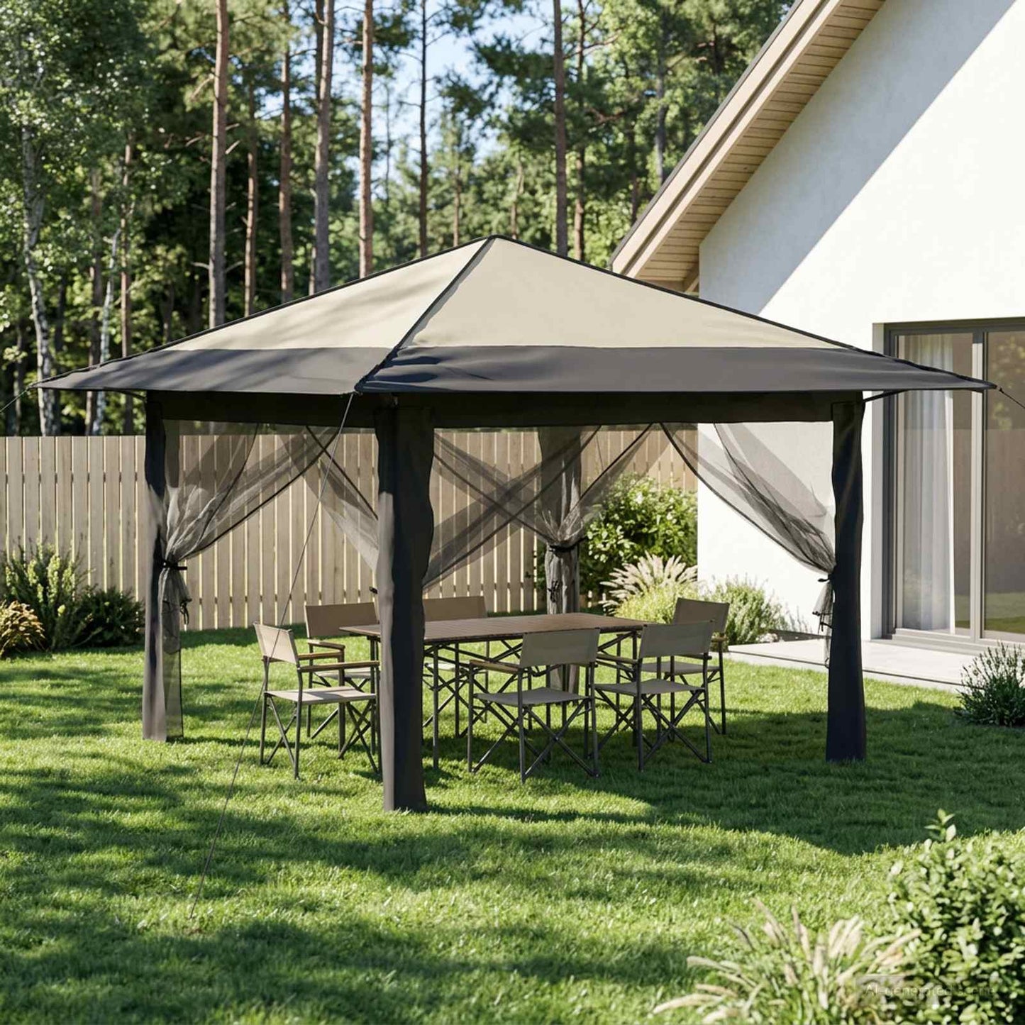 Gazebo met 4 Zijwanden 3,3 x 3,3 m Crème en Antraciet