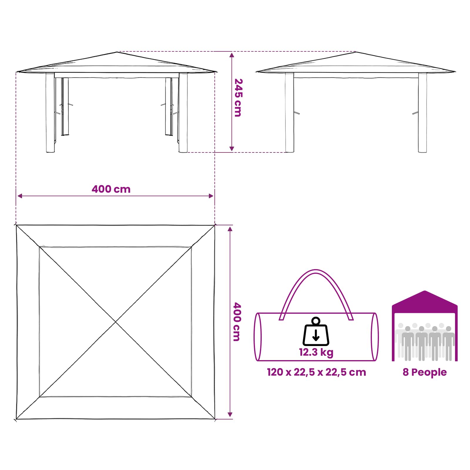 Paviljoen zonder Zijwand 4 x 4 m Crème en Antraciet