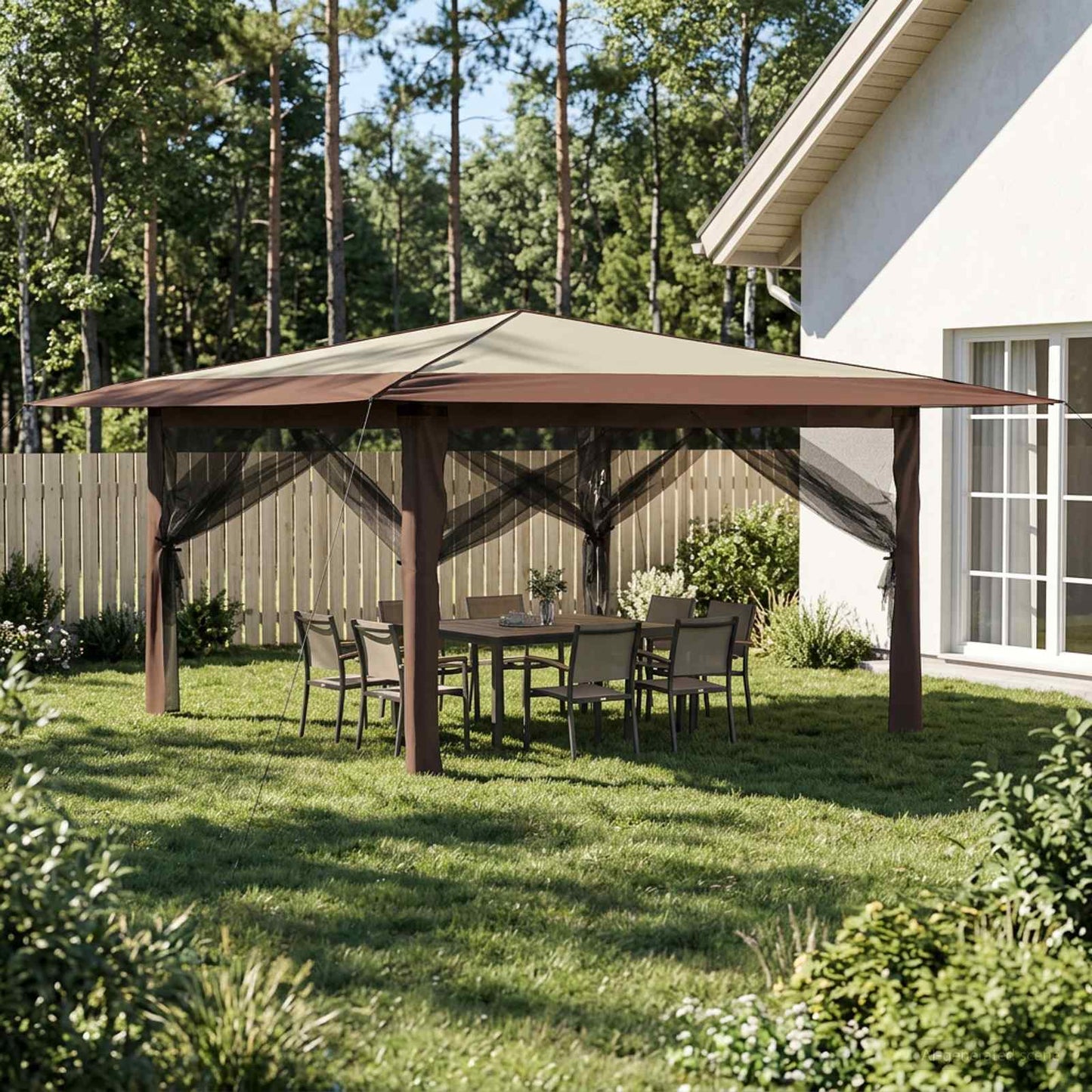 Paviljoen met 4 Zijwanden 4 x 4 m Crème en bruin