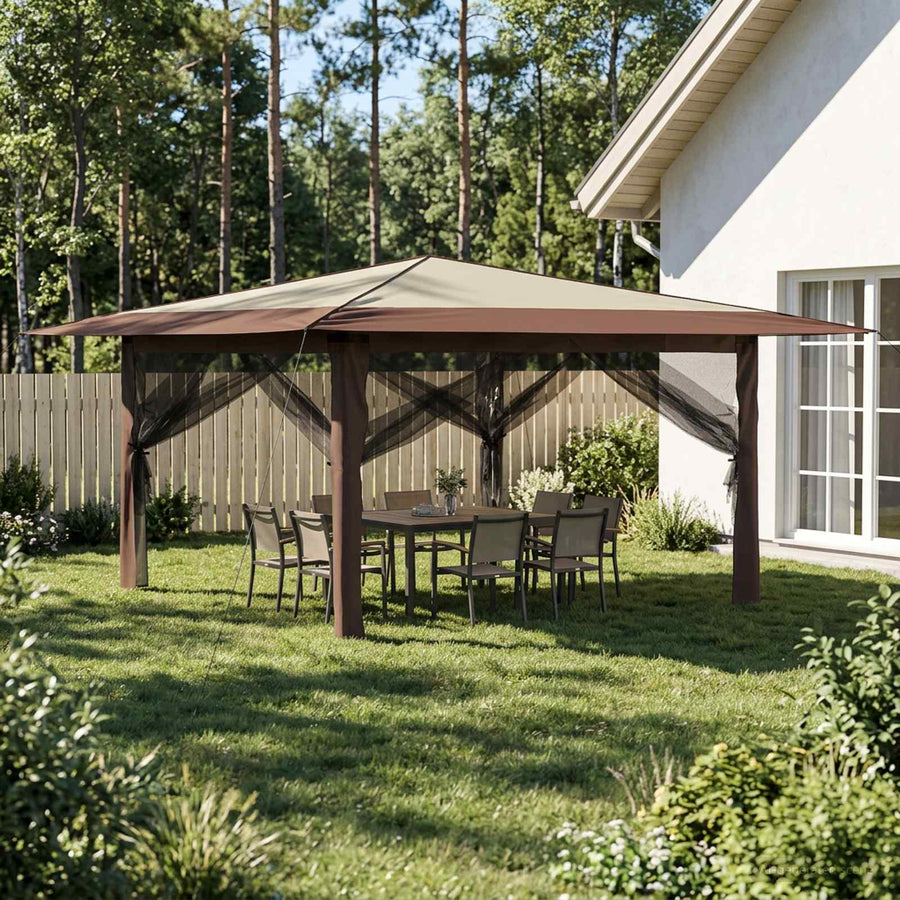 Paviljoen met 4 Zijwanden 4 x 4 m Crème en bruin