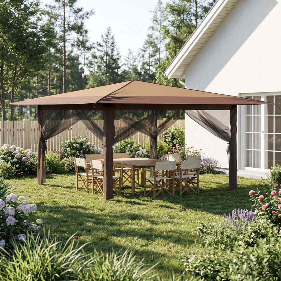 Paviljoen met 4 Zijwanden 4 x 4 m Beige en Bruin