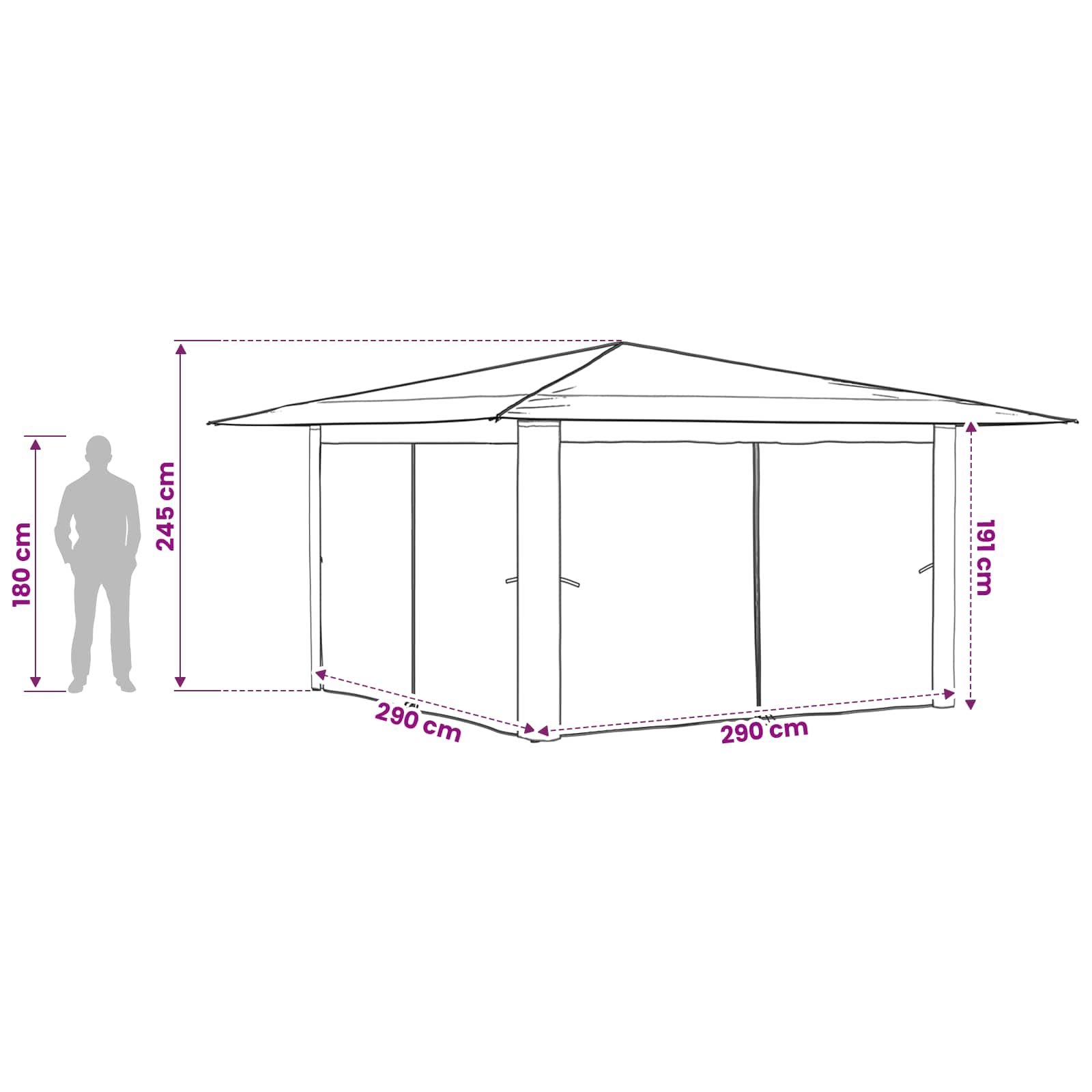 Paviljoen met 4 Zijwanden 4 x 4 m