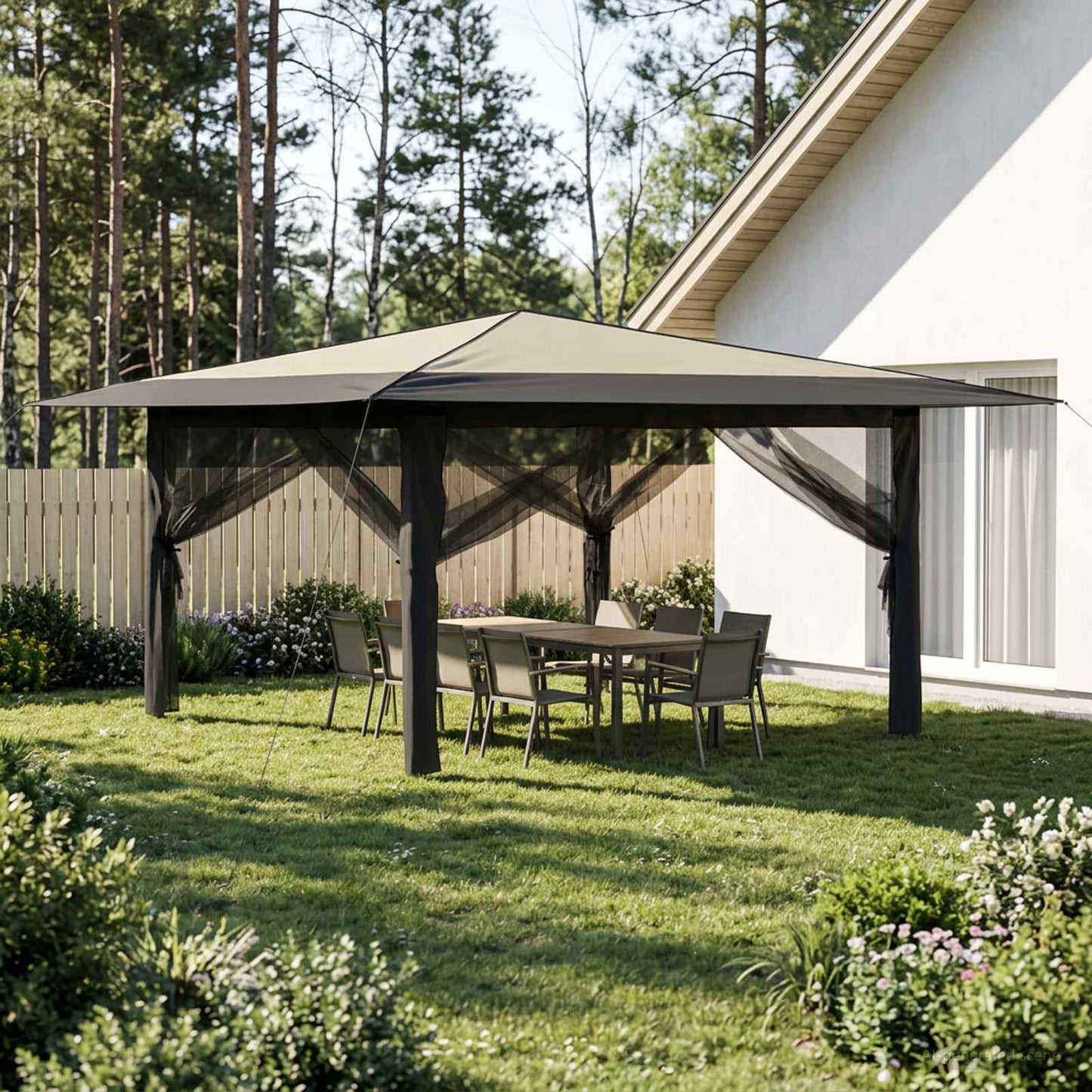 Paviljoen met 4 Zijwanden 4 x 4 m Crème en Antraciet