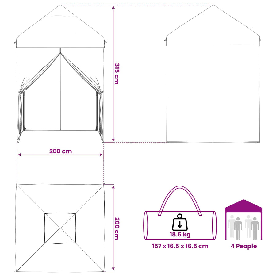 Tent met 4 Zijwanden 2 x 2 m Leger Camouflage