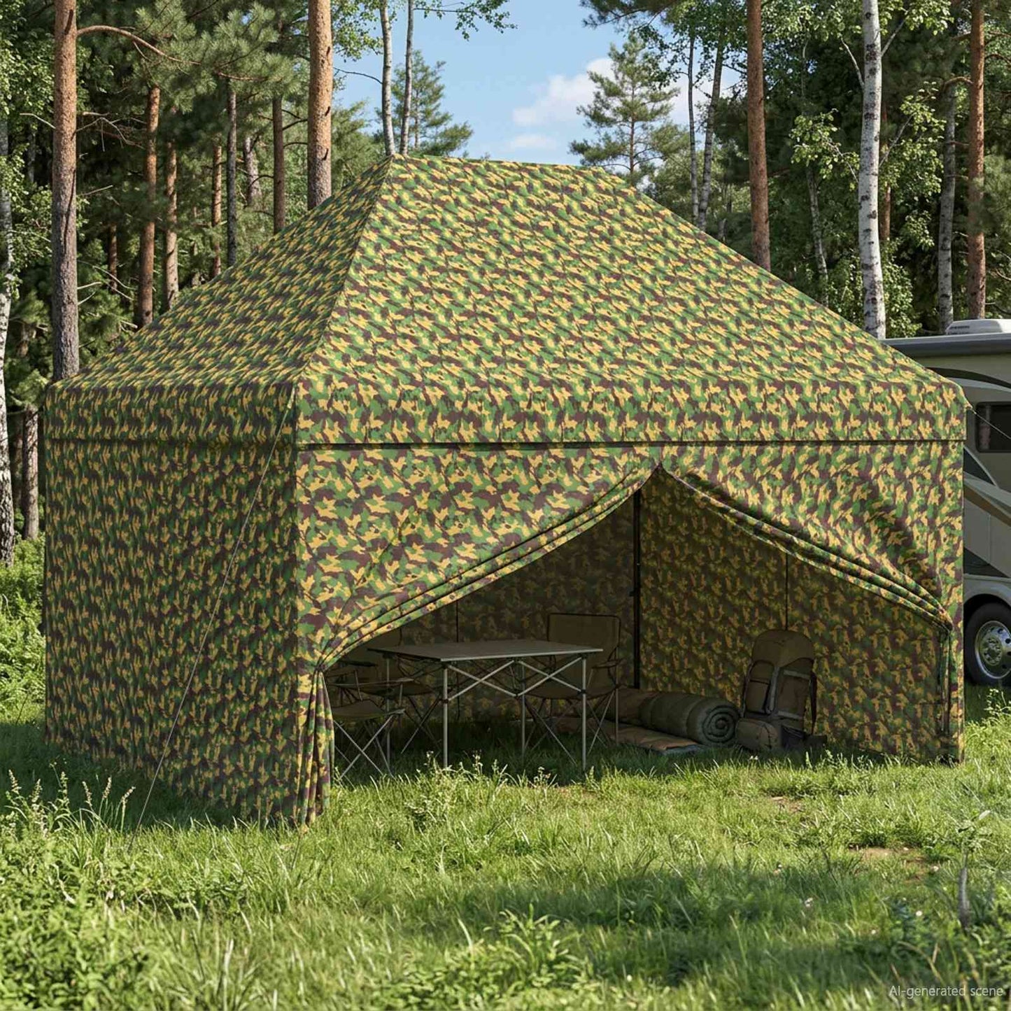 Tent met 4 Zijwanden 2,95 x 4,1 m Leger Camouflage