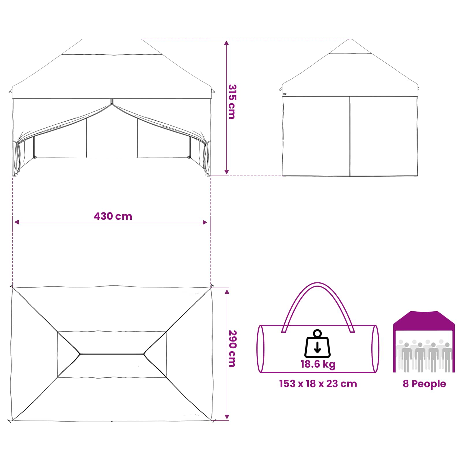 Tent met 4 Zijwanden 2,9 x 4,3 m Leger Camouflage