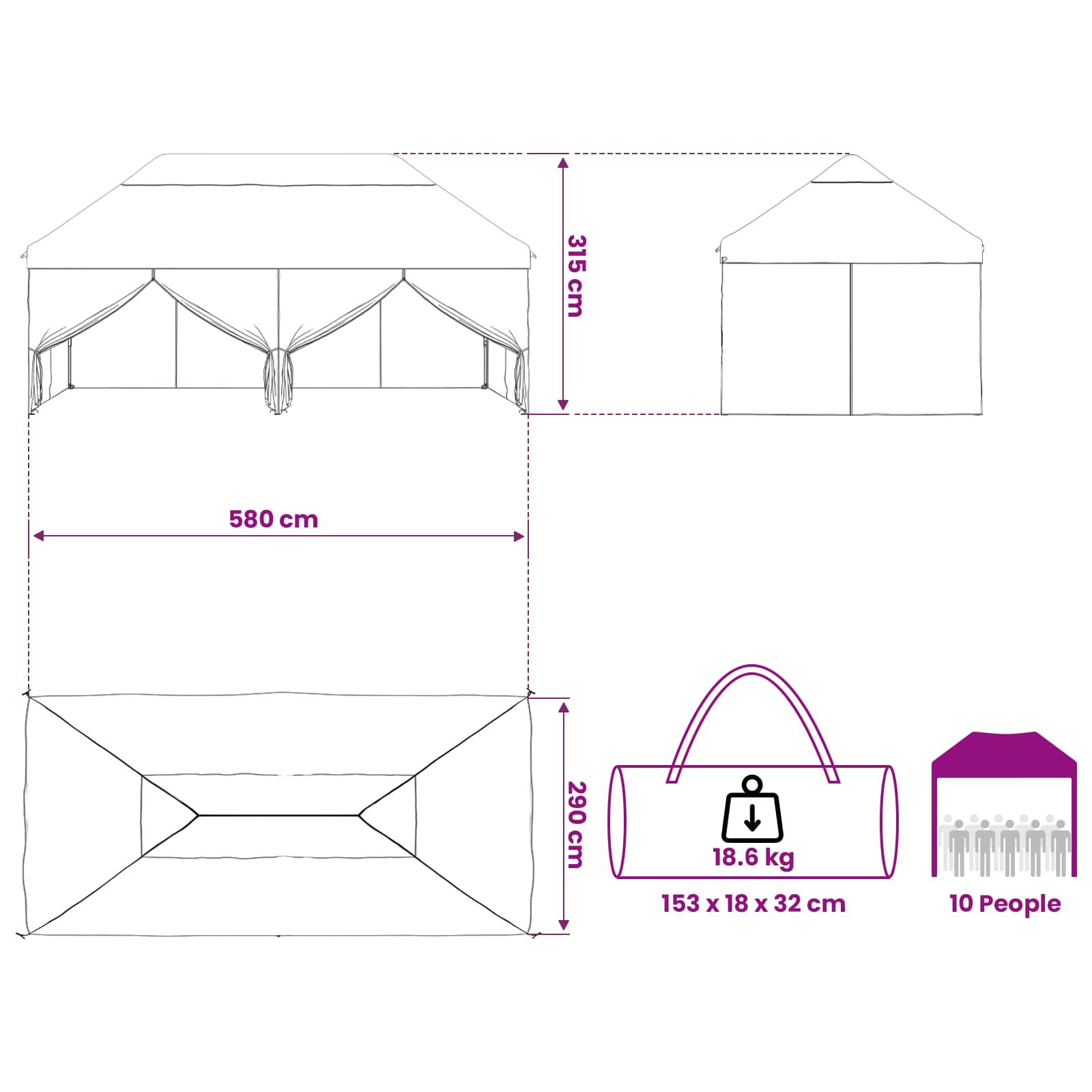 Tent met 4 Zijwanden 2,9 x 5,8 m Leger Camouflage