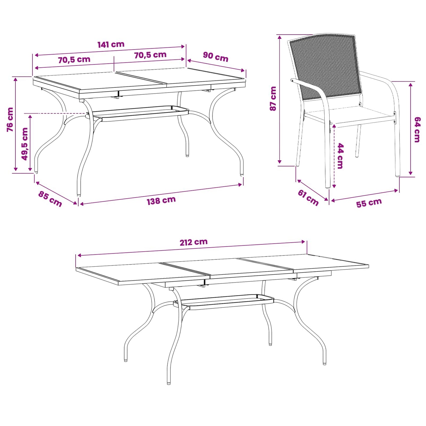 Tuin eettafelset 9 pcs Antracietkleurig 212 x 90 x 76 cm