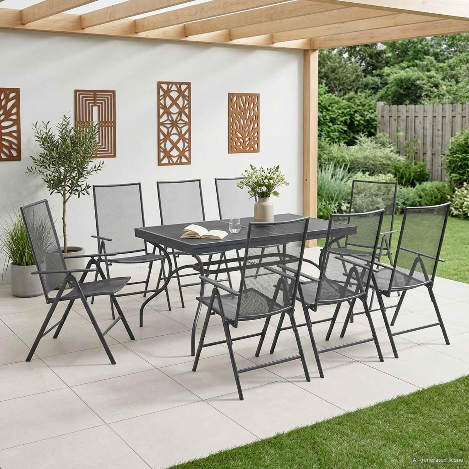 Tuin eettafelset 9 pcs Antracietkleurig 212 x 90 x 76 cm