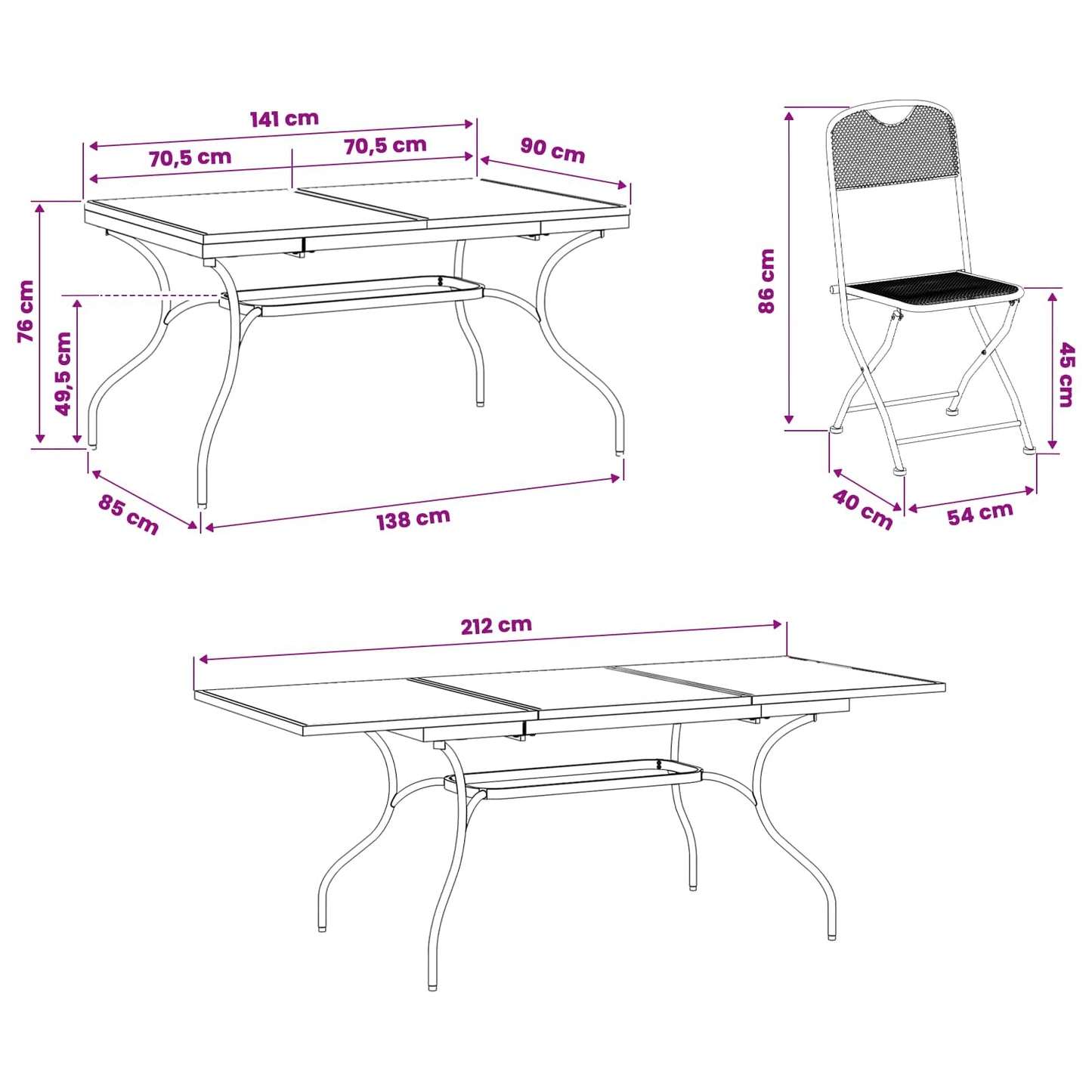 Tuin eettafelset 7 pcs Antracietkleurig 212 x 90 x 76 cm