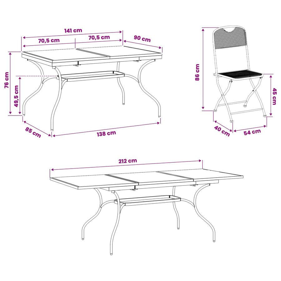 Tuin eettafelset 7 pcs Antracietkleurig 212 x 90 x 76 cm
