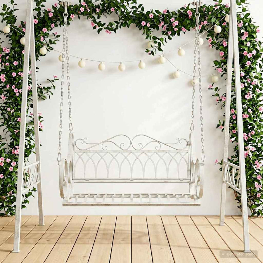 Schommelbank Staal 109 x 75 x 59 cm Antiek wit