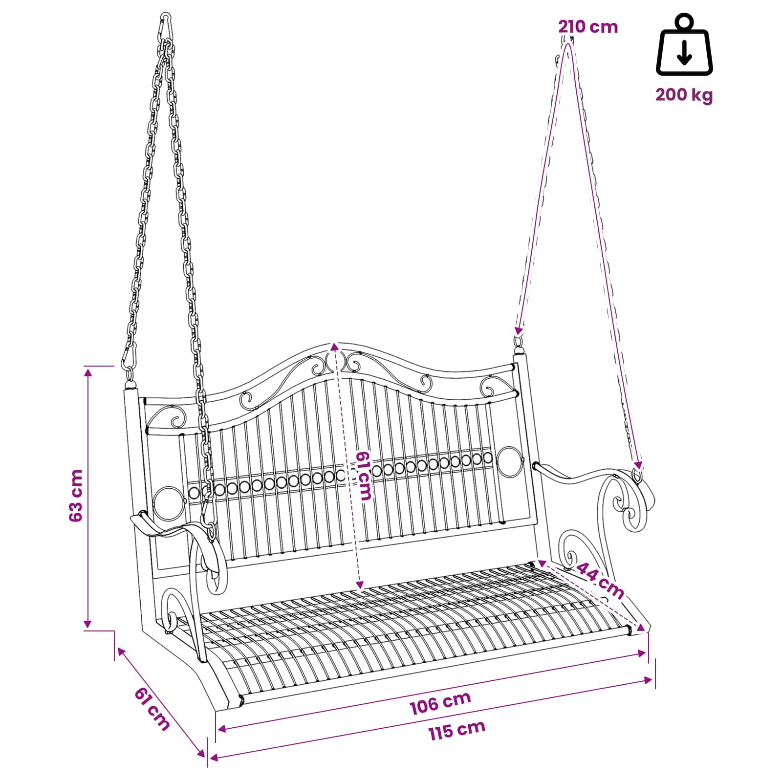 Schommelbank Staal 115 x 61 x 63 cm Antiek wit