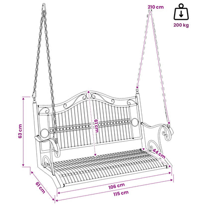 Schommelbank Staal 115 x 61 x 63 cm Antiek wit