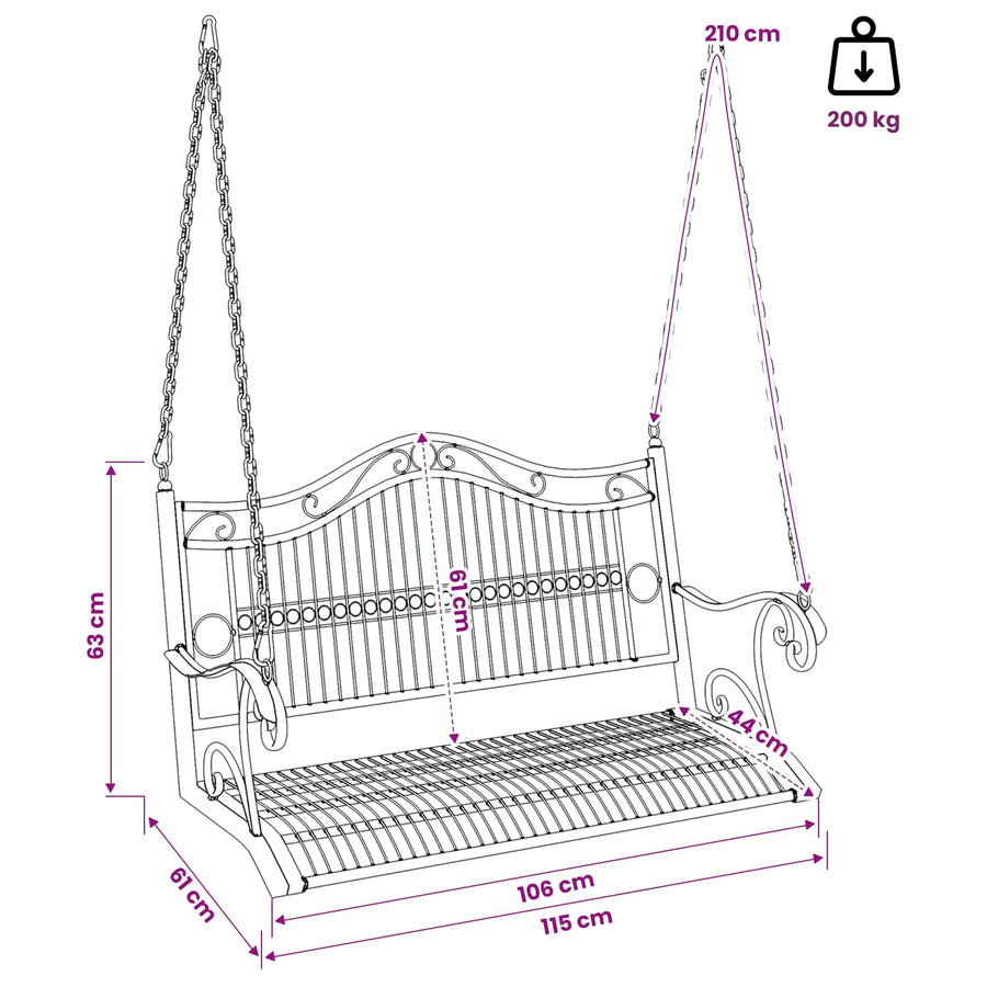 Schommelbank Staal 115 x 61 x 63 cm Antiek wit
