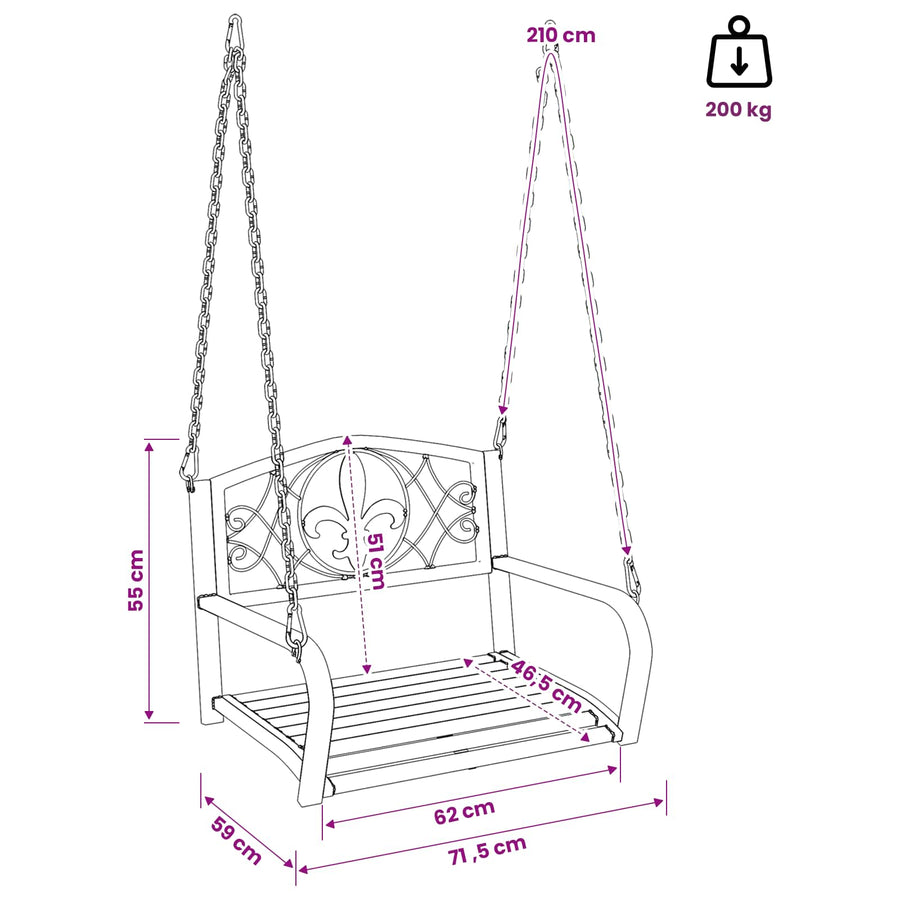 Schommelbank Staal 71,5 x 59 x 55 cm Antiek wit