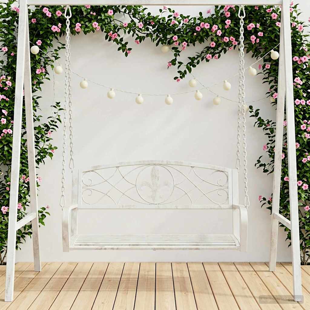 Schommelbank Staal 110,5 x 59 x 55 cm Antiek wit