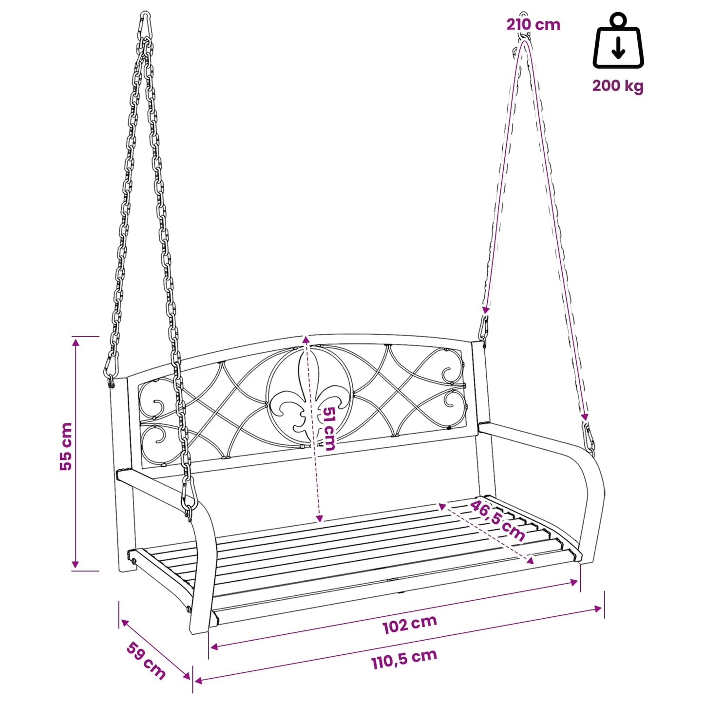 Schommelbank Staal 110,5 x 59 x 55 cm Antiek wit