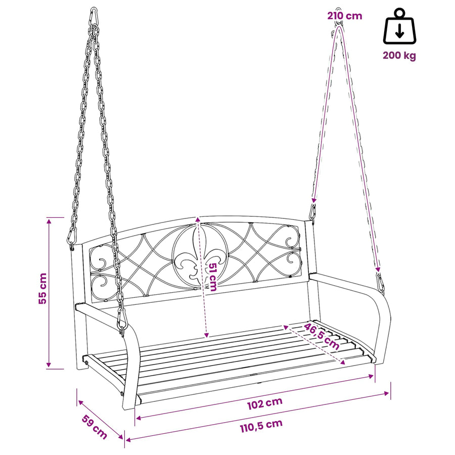 Schommelbank Staal 110,5 x 59 x 55 cm Antiek wit