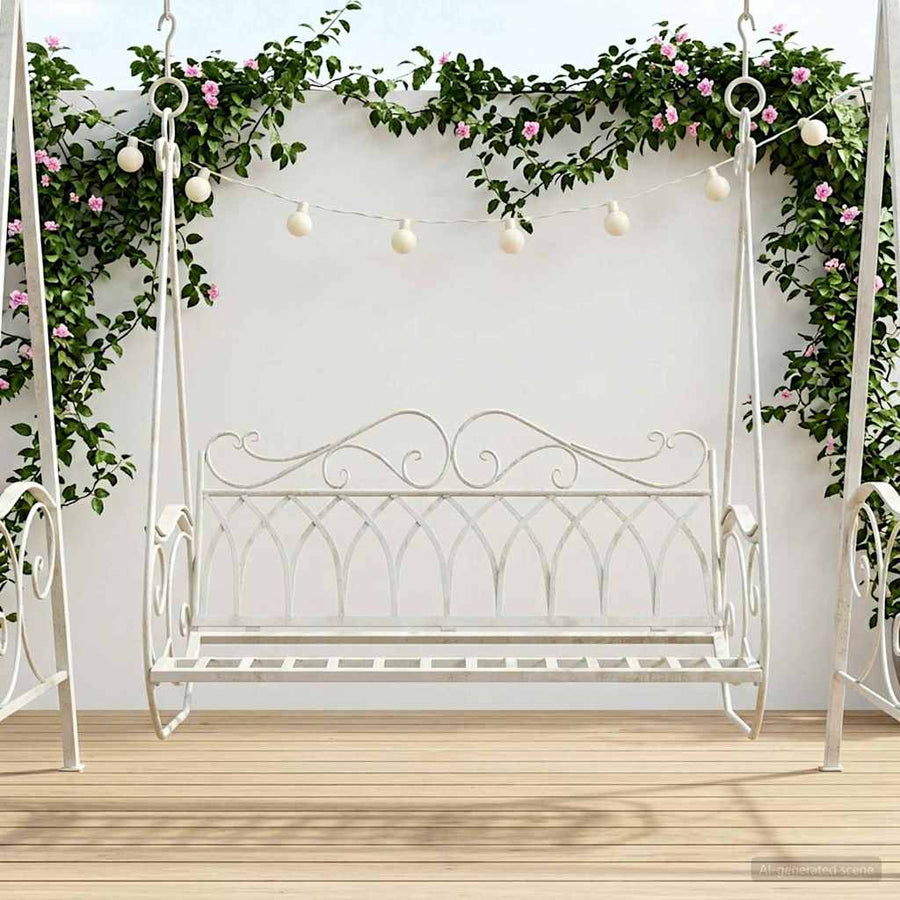 Schommelbank Staal 112 x 60 x 126,5 cm Antiek wit