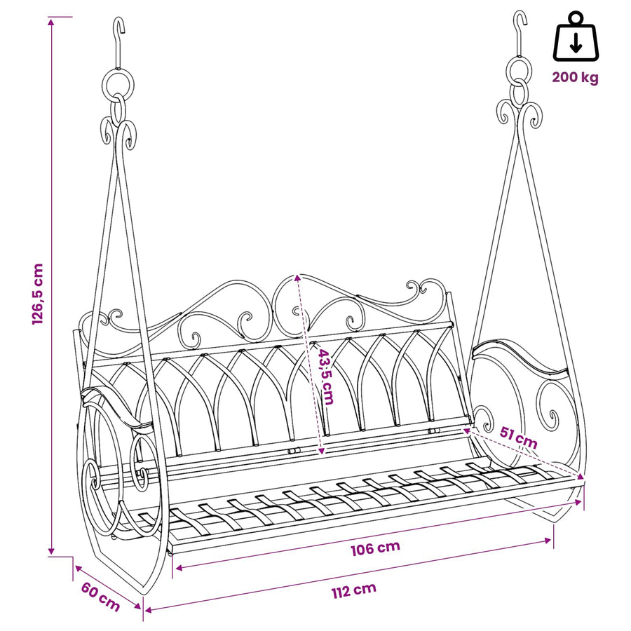 Schommelbank Staal 112 x 60 x 126,5 cm Antiek wit