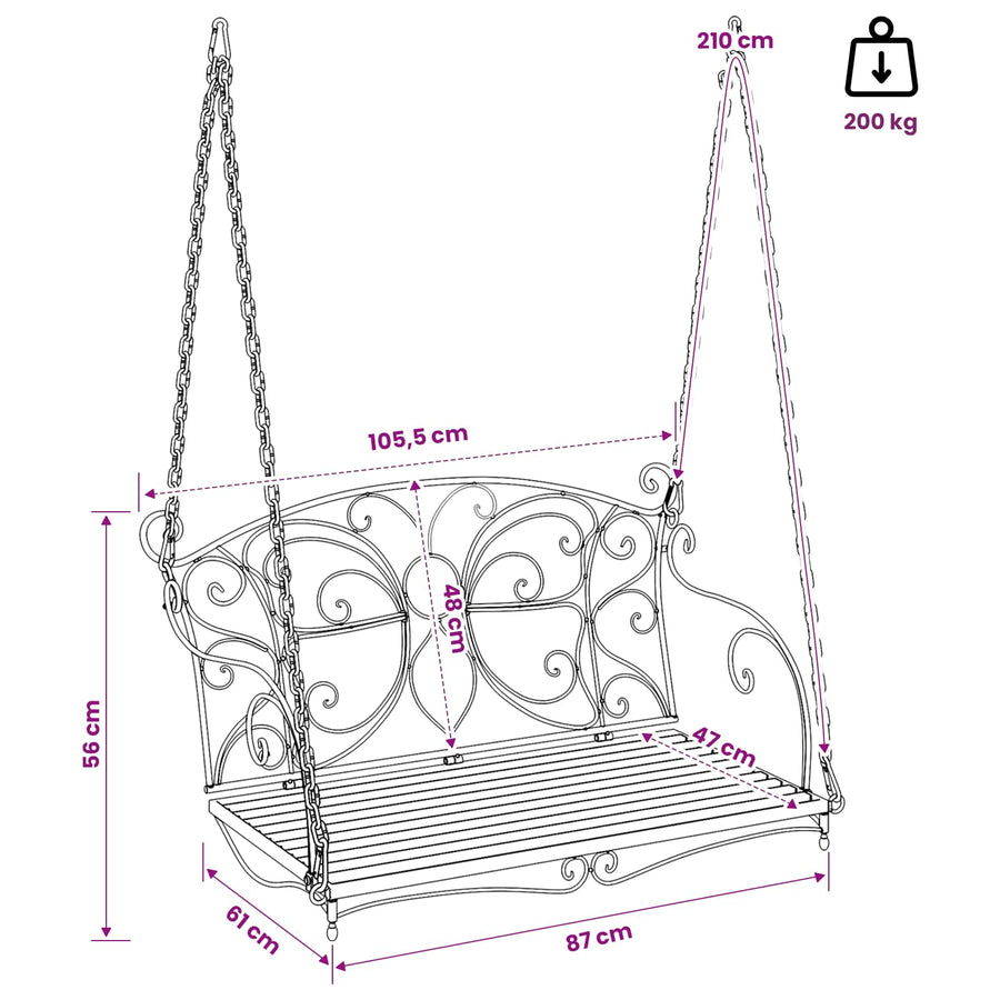 Schommelbank Staal 105,5 x 61 x 56 cm Antiek wit
